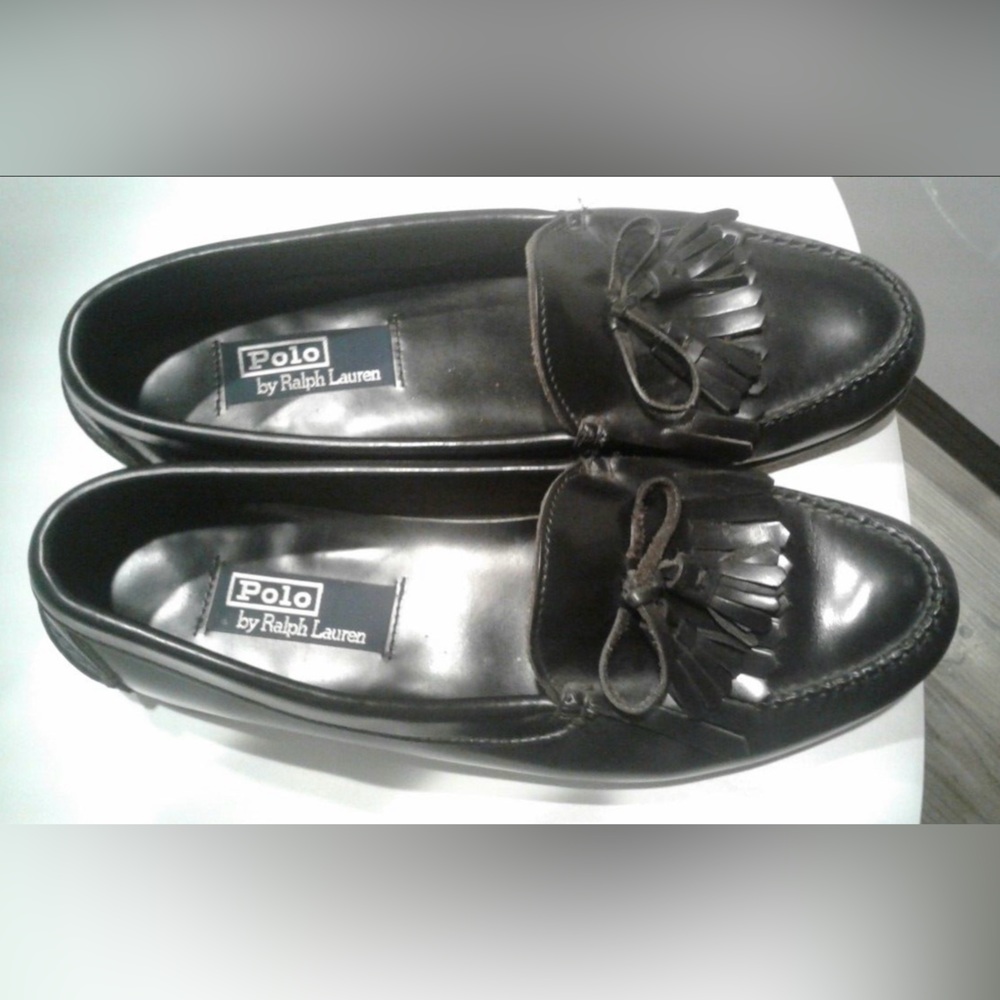 Polo by Ralph Lauren Men’s Leather Fringe Trim Accent Dress Loafers